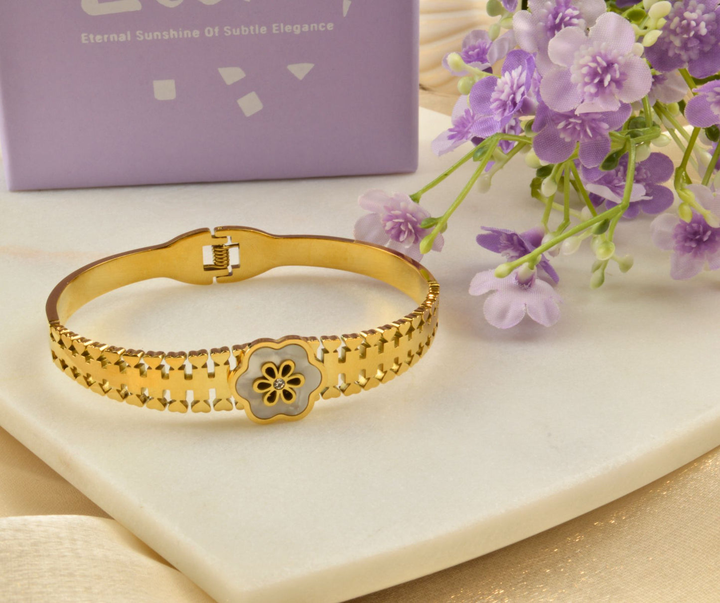Flower Heart Cuff Bracelet- S