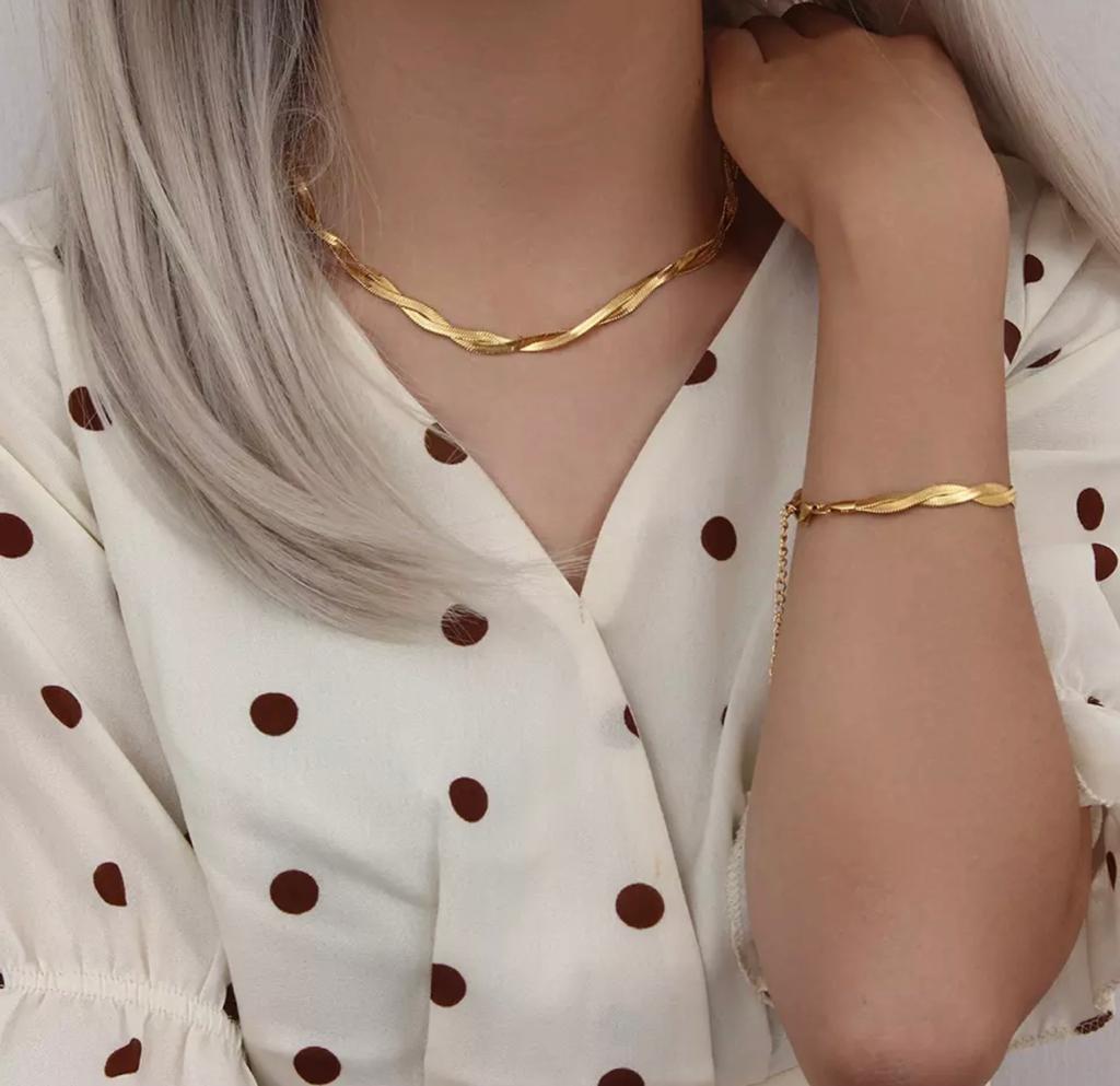 18K Gold Plated "Spellbinder" Herringbone Chain Set