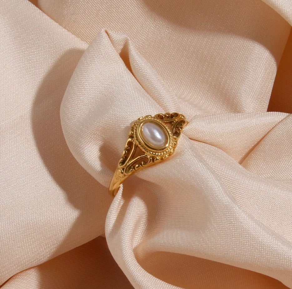 18k Gold Plated "Moonlight" Pearl Ring