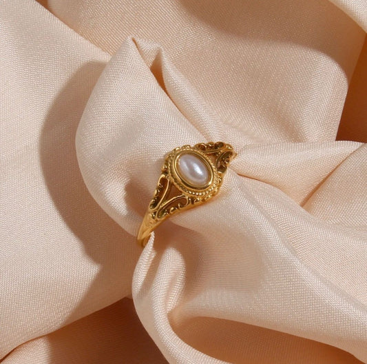 18k Gold Plated "Moonlight" Pearl Ring