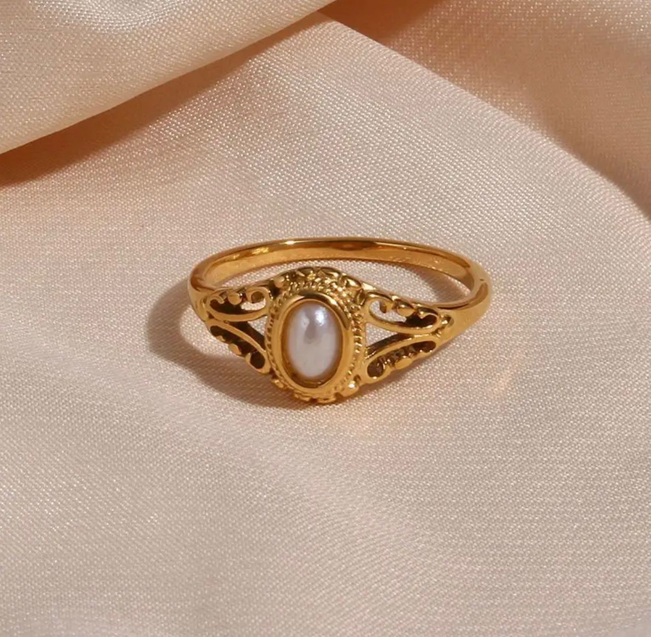 18k Gold Plated "Moonlight" Pearl Ring